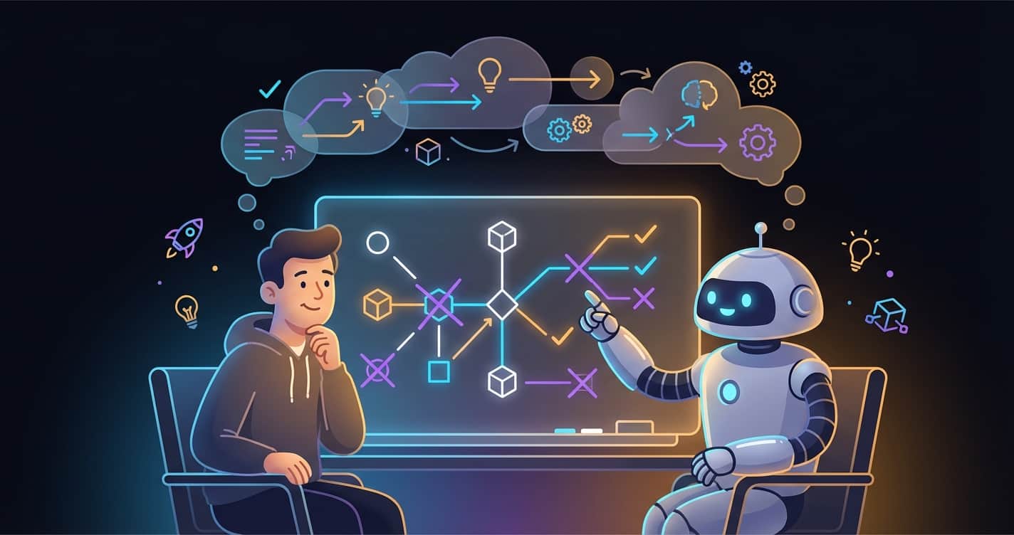 A human and robot collaborating at a whiteboard — pair thinking, not master-servant