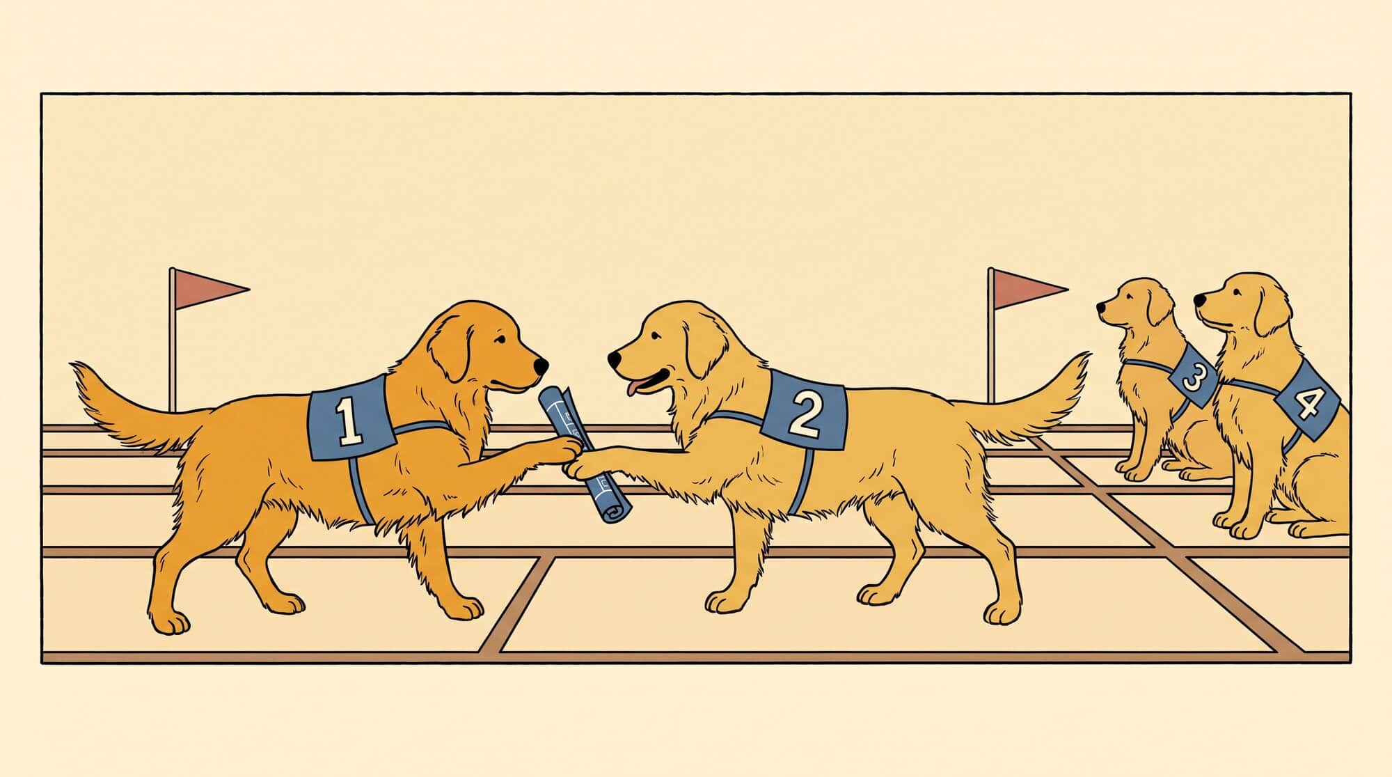 The four-stage relay: each fix is passed like a baton from one fresh agent to the next — plan, attack, build, review — and no runner is allowed to remember what the one before it was thinking.