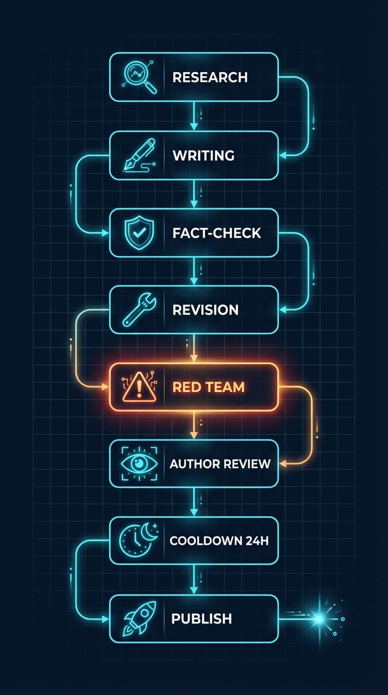 The orchestration engine's pipeline phases — from research through red team to final polish